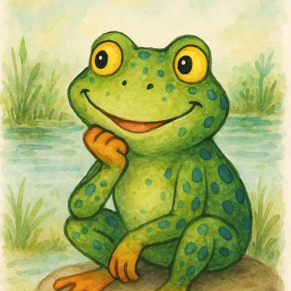 Ferdi smiling on a lily pad