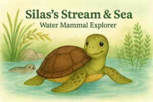 Illustration of Silas the turtle on the header for his Stream and Sea Module
